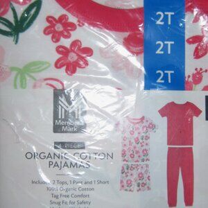 Organic Cotton Pajama Members Mark Boys 4-Piece Set Ultra Soft PJ''s Stretch 2T
